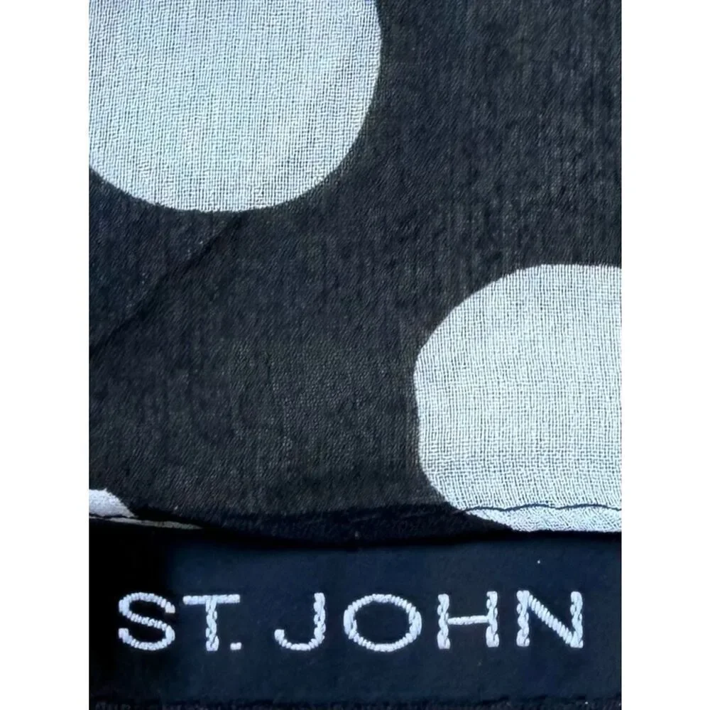 St. John Black & White Polka Dot Scarf. Designer Preppy Classic